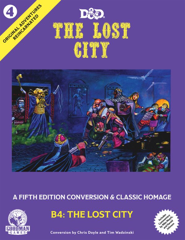 Cover of 'The Lost City' from Dungeons & Dragons with colorful illustration and purple background