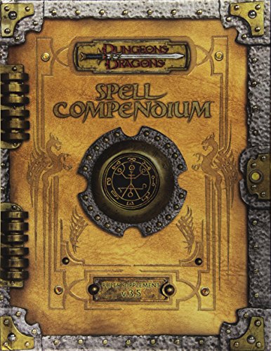 Cover of 'Dungeons & Dragons Spell Compendium' with decorative elements and metallic accents.