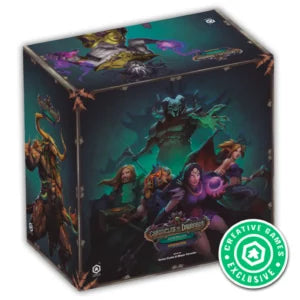 Board game box with characters and 'Creative Games' logo on a white background