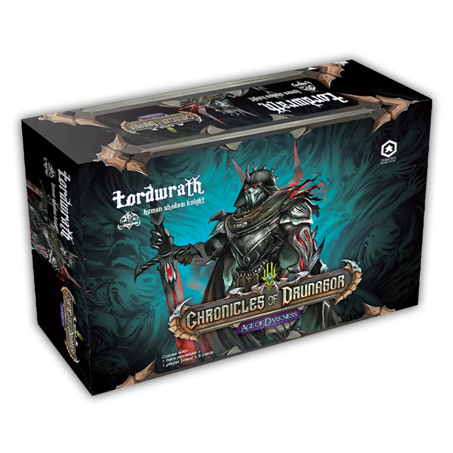 Board game box for 'Lordwrath' featuring a warrior character with a sword on a dark background.