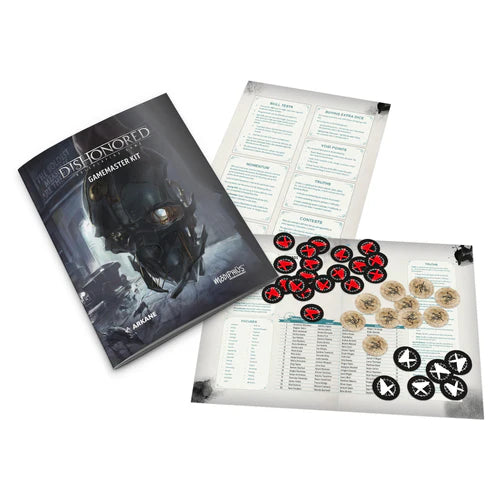Game master kit with character sheets and icons on a white background