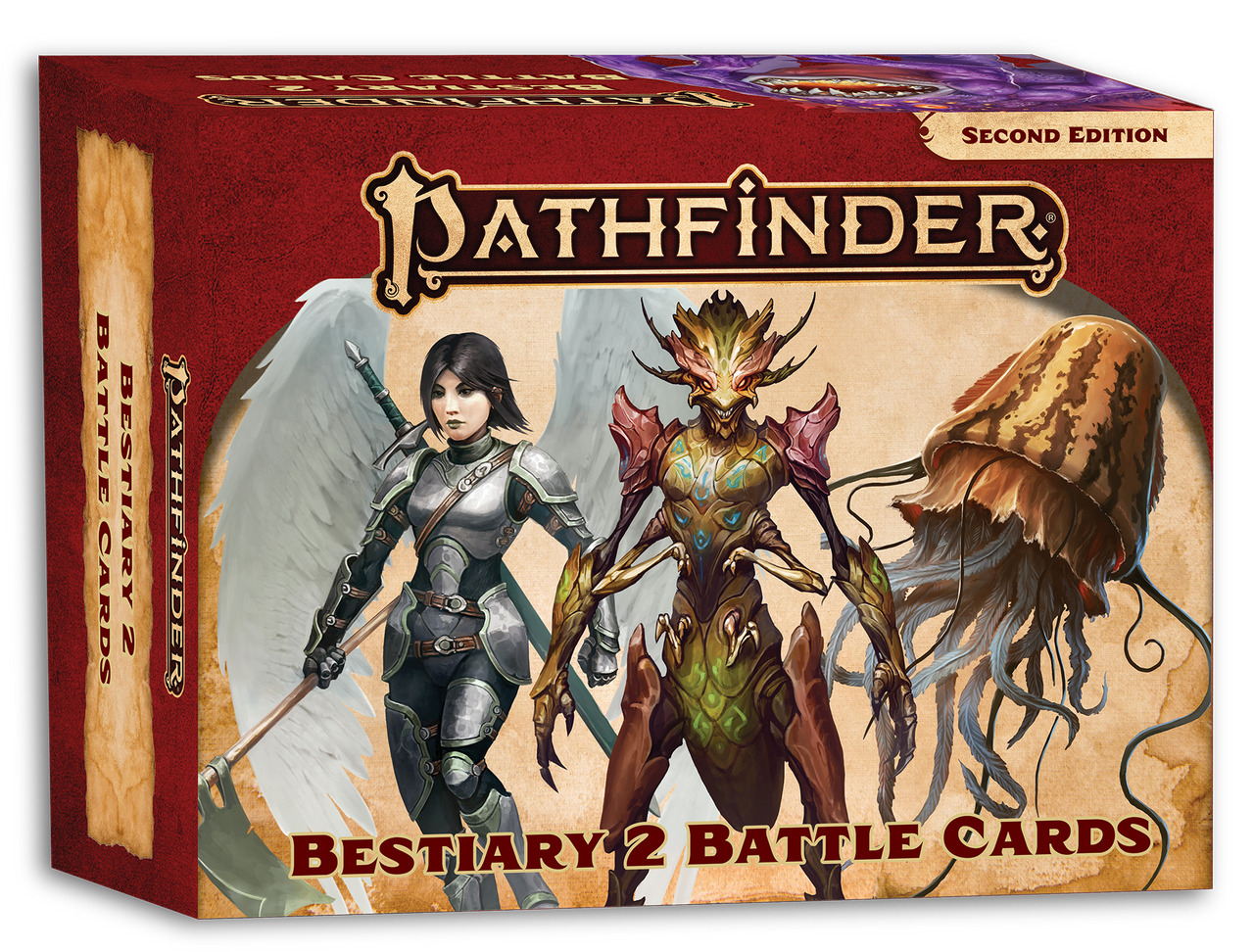 Pathfinder Second Edition Bestiary 2 Battle Cards box with characters and creature illustration.