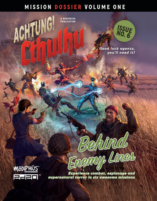Cover of 'Achtung! Cthulhu' Issue No. 6 with action-packed scene and text.