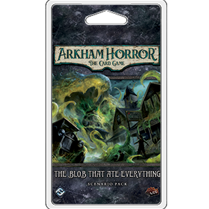 Arkham Horror card game scenario pack with green monster illustration on a dark background