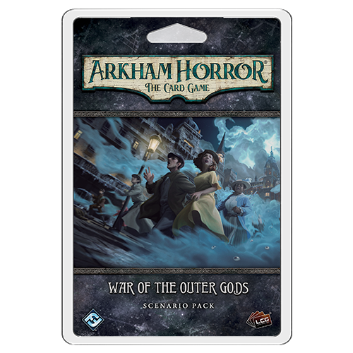 Arkham Horror The Card Game scenario pack packaging with characters in a snowy street scene.