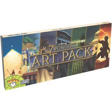 Board game box titled '7 Wonders Art Pack' on a white background
