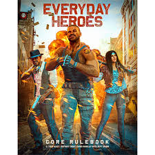 Book cover of 'Everyday Heroes Core Rulebook' featuring characters in superhero poses.