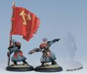 Warmachine: Khador Winter Guard Officer and Standard Unit Attachment (White Metal)